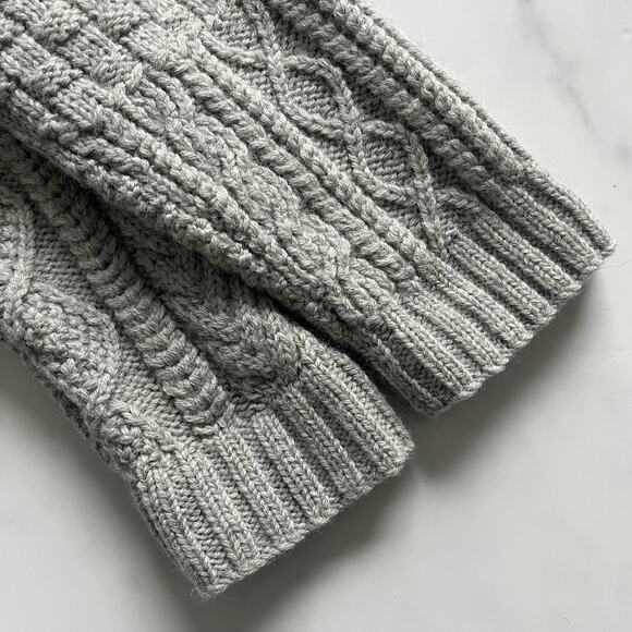 Ralph Lauren Hand Knit 100% Wool Fisherman Sweater Aran Knit Grey Petit Medium - Picture 9 of 11